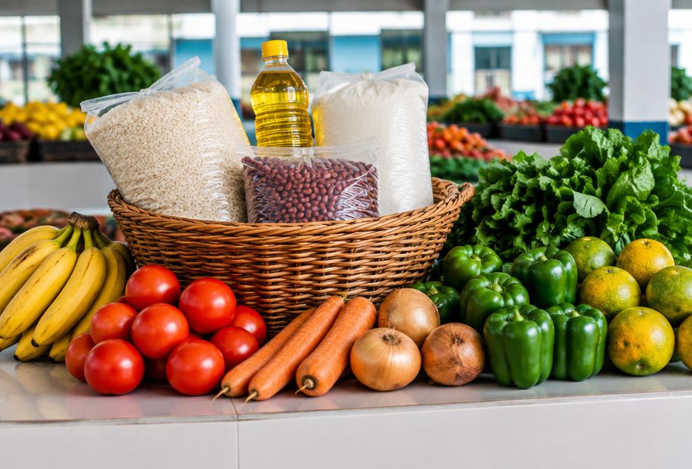 Mercado de alimentos e mantimentos comprados