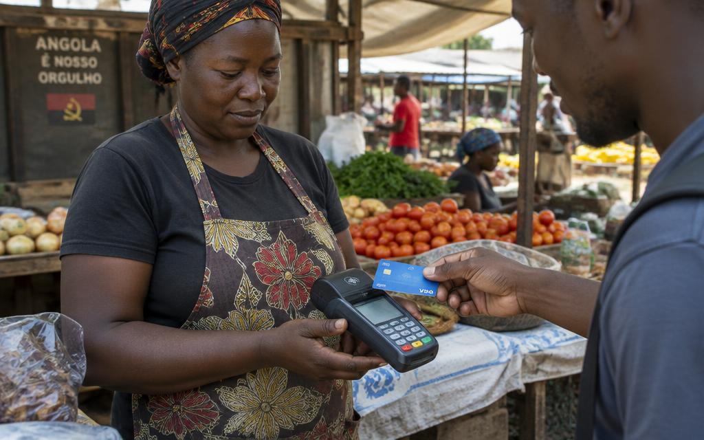 Os vendedores do mercado utilizam terminais de pagamento com cartão
